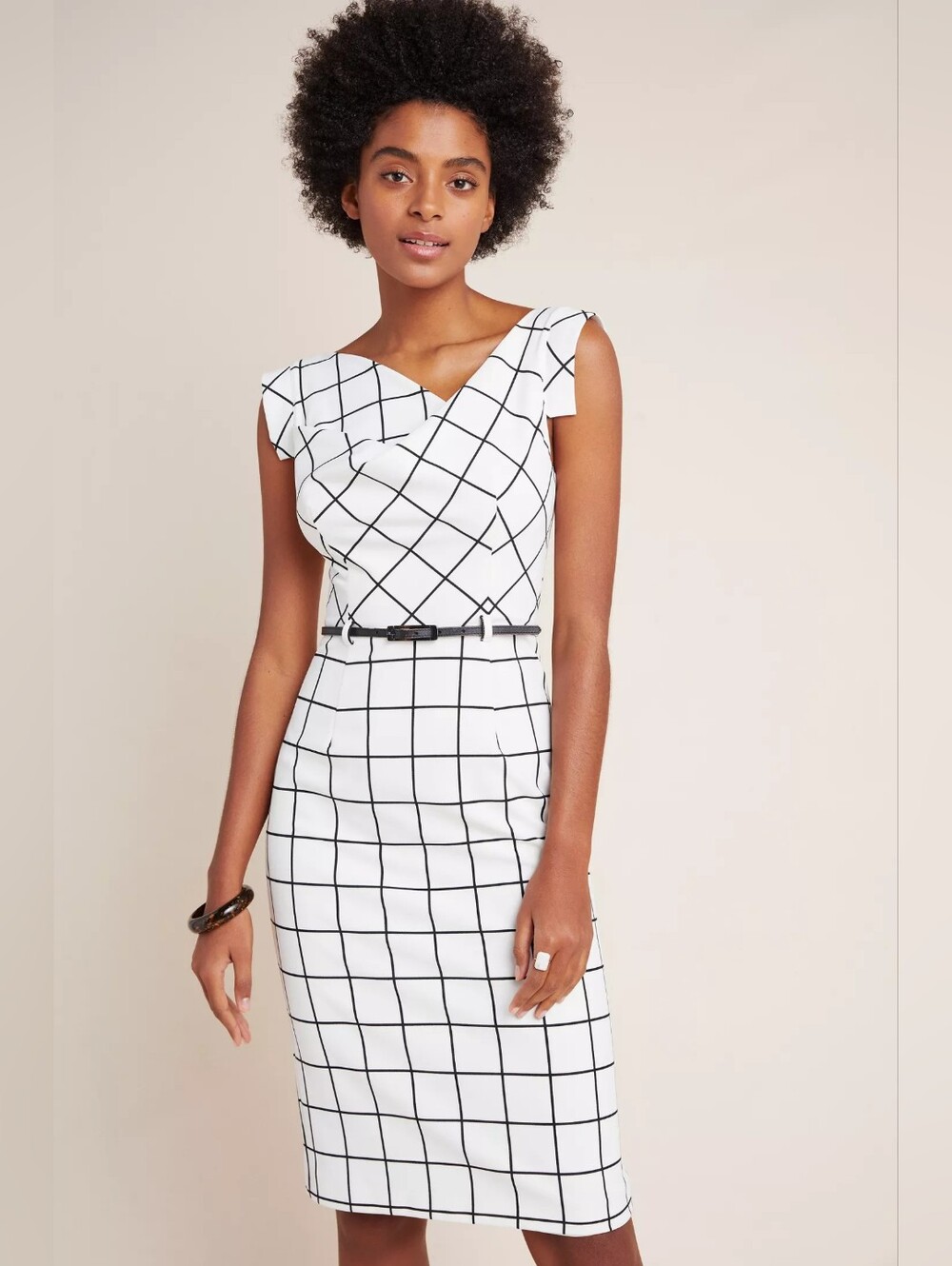 NWT Black Halo Jackie in Checkmate Windowpane Plaid Crepe Sheath Dress 8 $375